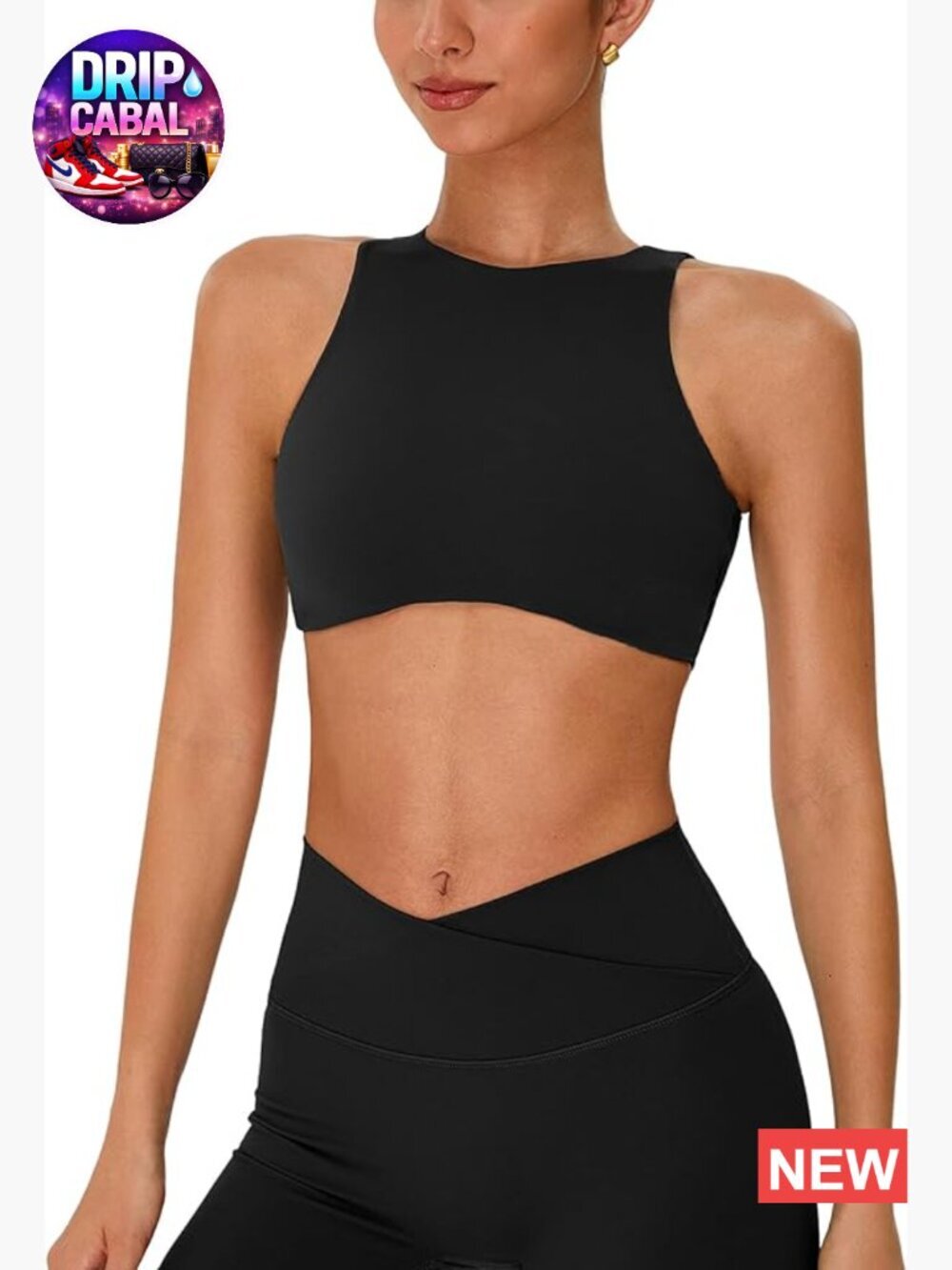 High Neck Sports Bra Padded Cut Out Back Gym Workout Crop Top
